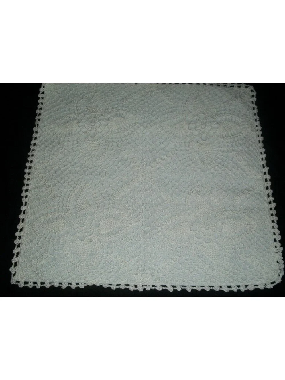 Handmade White Crochet Lace Floral Pattern Doily Square 14x14